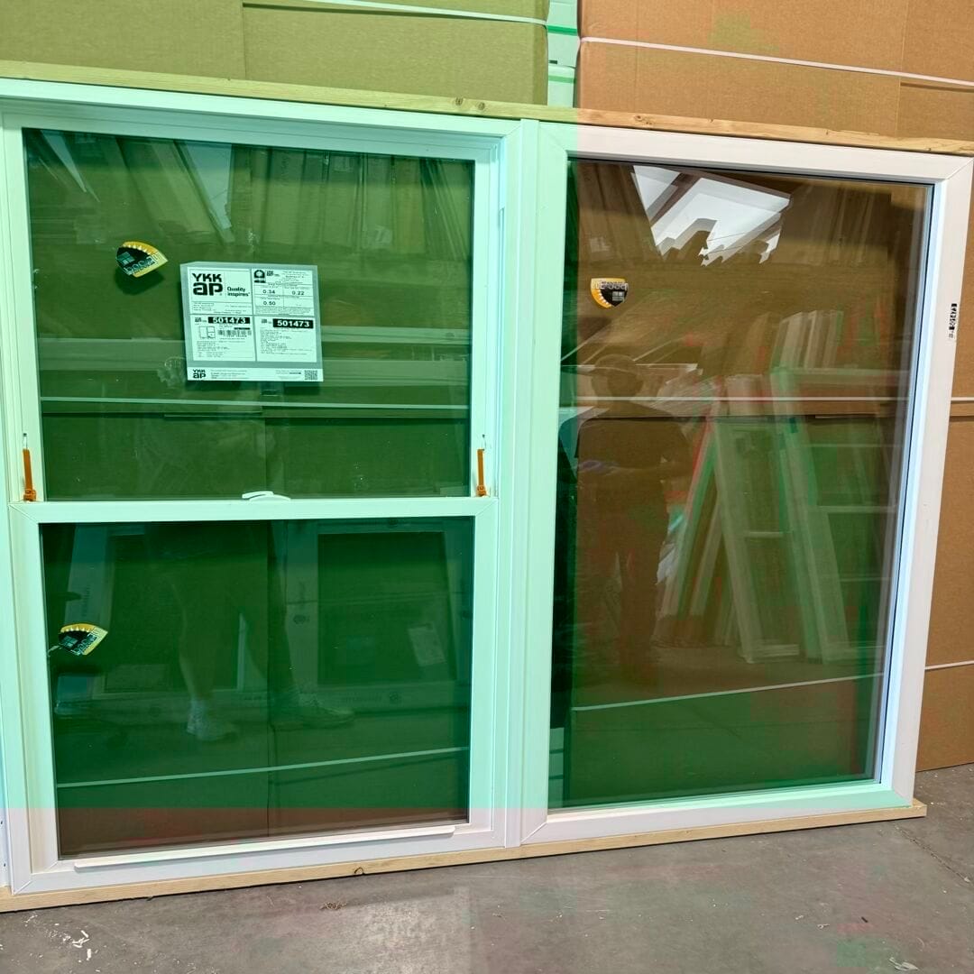 Twin Single Hung w/ Picture Vinyl YKK Window Style View, Nail Fin, White, New, No grids, Clear glass