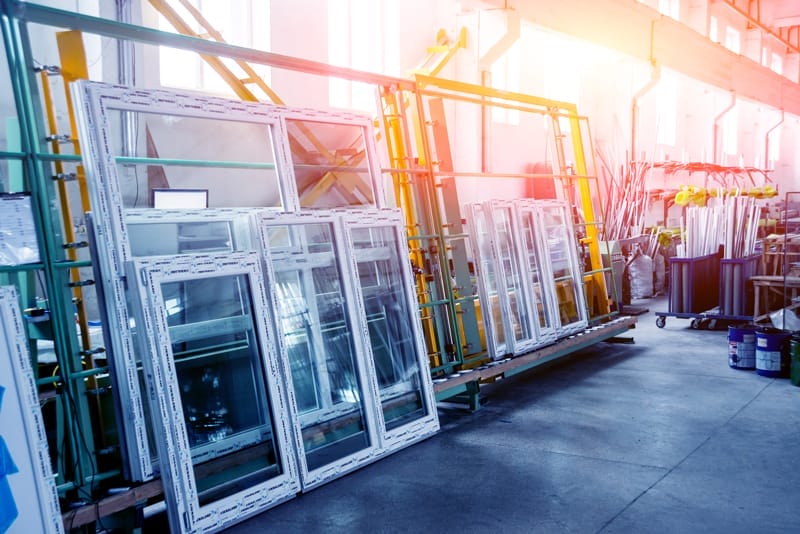 Windows leaning in the warehouse.